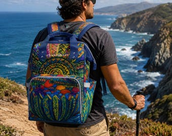 Watermelon Sunshine Canvas Backpack, Bright Floral Laptop Bookbag, Summer Travel Rucksack