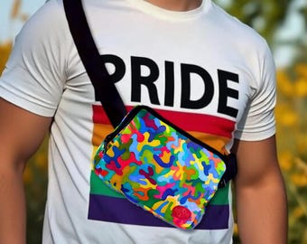Pride Belt Bag: Rainbow Camo. Stylish Fanny Pack. Adjustable Crossbody Bag for Her, Him, or They - Perfect for Travel and Everyday Use