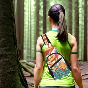 Petit sac à dos tropical à bandoulière en toile pour homme ou femme. Sac poitrine pour la salle de sport ou le voyage