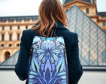 Blue Meadow Anti Theft Travel Backpack, Vegan Leather, Unique Travel Gift, Secure Hidden Zipper, Multi-Compartment Design