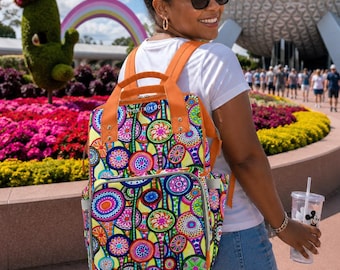 Poppie Trees Canvas Backpack, Artistic Nature Laptop Bookbag, Colorful Travel Rucksack