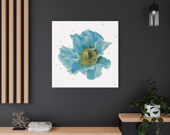Canvas Print: "Blue Poppy Flower". Floral Home Decor, Nature Lover Gift, Gift for Bride, Botanical Print