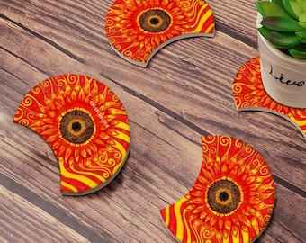 Kostandia Sunflower Ceramic Coasters Set. Expandable Trivet