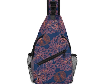 Navy Brocadesque Chest Crossbody Bag with Adjustable Strap