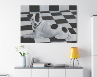 Canvas Print: "Chien Noir et Blanc". Animal Lover Gift, Black and White, Contemporary Artwork, Housewarming Gift