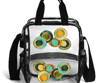 Cercles Verts Clear Lunch Bag. Back to School Bag. Crossbody Stadium Satchel. Transparent and Waterproof. Concert Handbag.