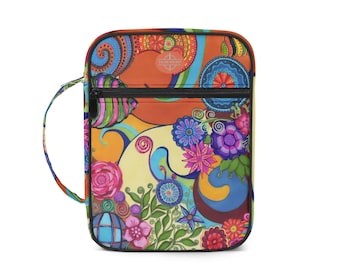 Colette Book Cover Handbag with Handle and Zippered Pocket. Ornate Bible Bag