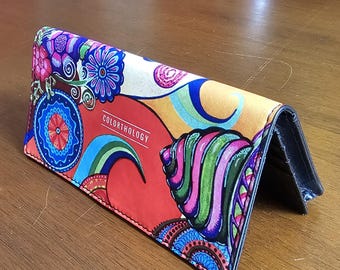Genuine Leather Wallet: Colette. Black Interior, Artistic Floral Design, Contemporary Style, Beautiful and Practical Gift for Women