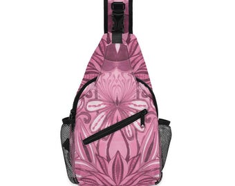 Pink Meadow Crossbody Sling Bag. Chest Pack with Adjustable Strap