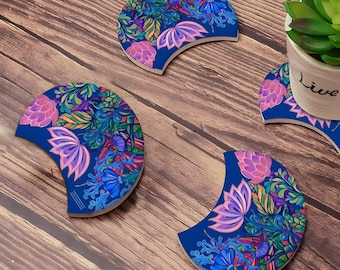 Ellies Garden Ceramic Coasters Set, Expandable Trivet, Perfect Housewarming Gift, New Home Gift