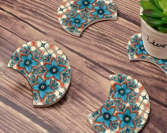 Blue Bellflower Ceramic Coasters Set, Expandable Trivet, Perfect Housewarming Gift, New Home Gift