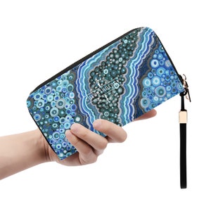 Leather Wallet: Nicole. Colorful Zipper Wristlet. Cute PU Faux Leather Clutch or Credit Card Holder