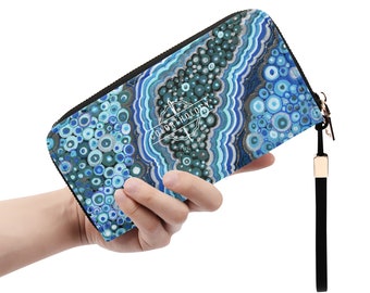 Cartera de piel: Nicole. Cartera de mano con cremallera de colores. Monedero o tarjetero de piel sintética de PU