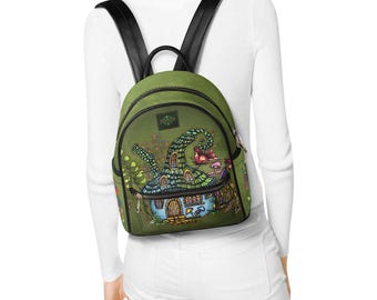 Fairy Cottage Small Backpack. Faux Leather Cottagecore Whimsical Witchcore