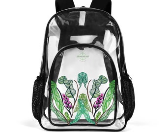 Clear Backpack: Foxglove Design. Large 17 Inch Bag. Transparent School Backpack. Back to School