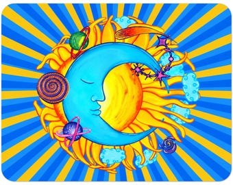 Pack of 10 Post Cards with Envelopes (US & CA). Sun and Moon Design. Retro
