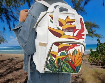 Tropical Bouquet Canvas Backpack. Laptop & Book Bag, Cute Baby Bag, Stylish Travel Backpack for Students and Moms