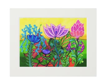 Matted Wall Art Print: "Ellies Garden". Fine Art Prints, Botanical Home Decor, Boho Nature Prints, Bohemian Wall Decor