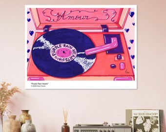 Purple Rain Hearts Poster | Semi-Glossy Vinyl Record Art