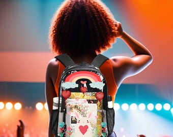 Rainbow Bunny Clear Backpack. Concert, Stadium, or Pin Display Bag. Cute Bunny Design
