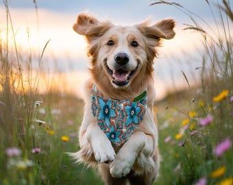 Double-Sided Pet Bandana: Bluebell Design. Adjustable Buckle Dog Collar or Leash. Artist-Designed Collar for Dogs & Large Cats