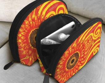 Sunflower Nested Toiletry Bags Set of 2. Makeup Bag. Travel Accessories