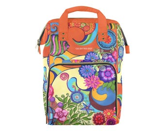 Colette Canvas Backpack, Extra Large Floral Laptop Bookbag for Women, College Travel Rucksack