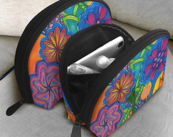 Spiral Flowers Toiletry Bags Set of 2. Makeup Bag. Travel Accessories