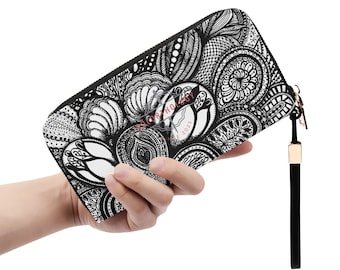 Leather Wallet: Georgia. Colorful Zipper Wristlet. Cute PU Faux Leather Clutch or Credit Card Holder.