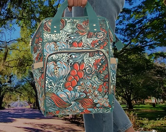 Cathie's Garden Canvas Backpack. Laptop & Book Bag, Cute Baby Bag, Stylish Travel Backpack for Students and Moms