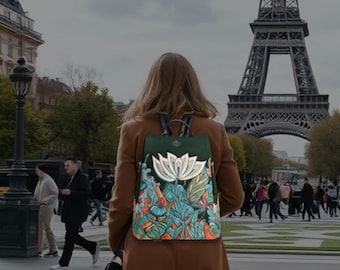 Ellies Garden Anti Theft Travel Backpack, Vegan Leather, Unique Travel Gift, Secure Hidden Zipper, Multi-Compartment Design