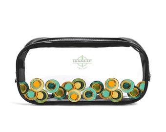 Cercles Verts Clear Pencil Case: Stylish Back to School, College Essentials, Art Supply Case, Makeup Pouch Gift
