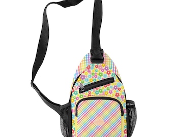Rainbow Gingham Small Sling Bag. Shoulder Bag. Whimsical Crossbody Purse