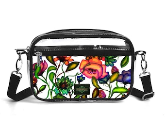 Rainbow Garden Clear Fashion Waterproof Transparent Concert Bag. Crossbody Stadium Bag