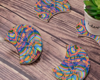 Color Waves Ceramic Coaster Set: Boho Chic Coffee Table Decor