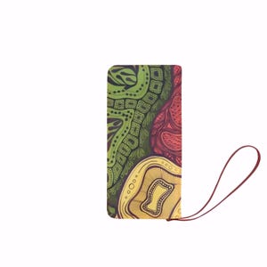 Cartera de mano - Earth Story. Interior rojo. Piel sintética con 8 bolsillos. Elegante cartera compacta y grande. Regalo para el Día de la Madre.