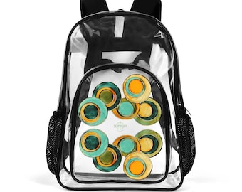 Clear Backpack: Green Circles Design. Large 17 Inch Bag. Transparent School Backpack. Back to School