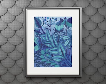 Wall Art Print: "Blue Meadow". Floral Artwork. Fine Art Decor for Home or Office. Contemporary Art. Aesthetic Room Decor