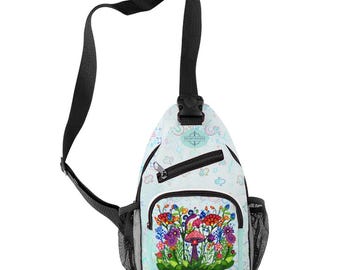 Blue Fairy Garden Small Sling Bag. Fairycore Shoulder Bag. Cottagecore Whimsical Crossbody Purse