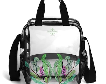Foxglove Clear Lunch Bag. Back to School Bag. Crossbody Stadium Satchel. Transparent and Waterproof. Concert Handbag.