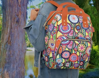Polly Trees Canvas Backpack. Laptop & Book Bag, Cute Baby Bag, Stylish Travel Backpack for Students and Moms