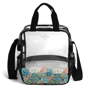 Sac à lunch transparent Ellie's Garden. Retour au cartable. Sac à bandoulière Stadium. Transparent et imperméable. Sac à main Concert.