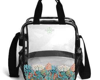 Ellie's Garden Clear Lunch Bag. Back to School Bag. Crossbody Stadium Satchel. Transparent and Waterproof. Concert Handbag.
