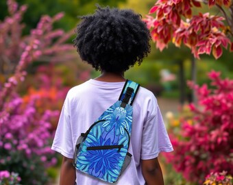 Blue Meadow Crossbody Sling Bag. Chest Pack with Adjustable Strap