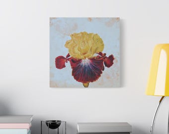 Canvas Print: "Fire Iris". Floral Artwork, Aesthetic Wall Art, Botanical Print, Living Room Gallery, Above Bed Decor