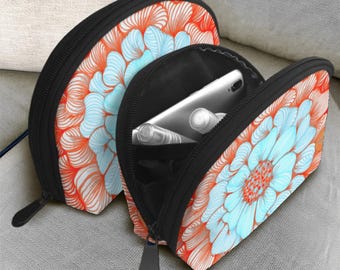 Blue Flower Toiletry Bags Set of 2. Makeup Bag. Travel Accessories