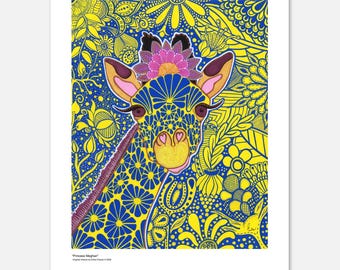 Giraffe Art Print | Animal and Floral Wall Art | Princess Meghan | Colorful Patterned Poster