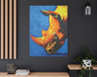 Canvas Print: "Vivacious Rhino". Wildlife Painting, African Animal Wall Art, Nature Lover Decor, Housewarming Gift