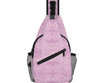 Pink Brocadesque Crossbody Sling Bag. Chest Pack with Adjustable Strap