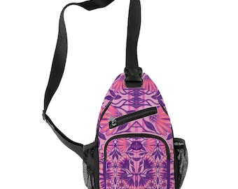 Pink Violets Small Sling Bag. Fairycore Shoulder Bag. Cottagecore Whimsical Crossbody Purse